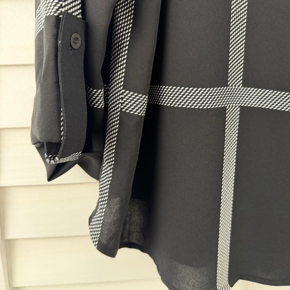 41 Hawthorn Bixby Scoop Neck Blouse Women XL Black Windowpane Plaid NEW - Picture 5 of 15